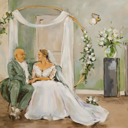 Bruidspaar omringd met bloemen, 8 maart 2025, Amerongen