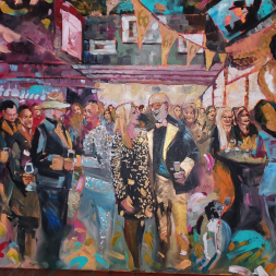 Feestelijke verrassing voor de jarige in een café, 3 mei 2025 in Huizen