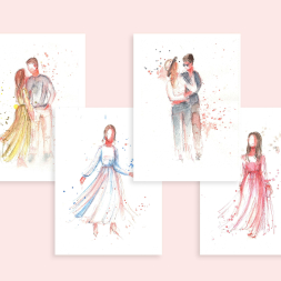 Gastenillustraties A6 aquarel en potlood, compilatie